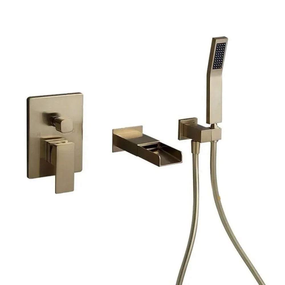 Modern Waterfall Wall-Mount‎ Solid Brass Bathtub Faucet With Handheld Shower